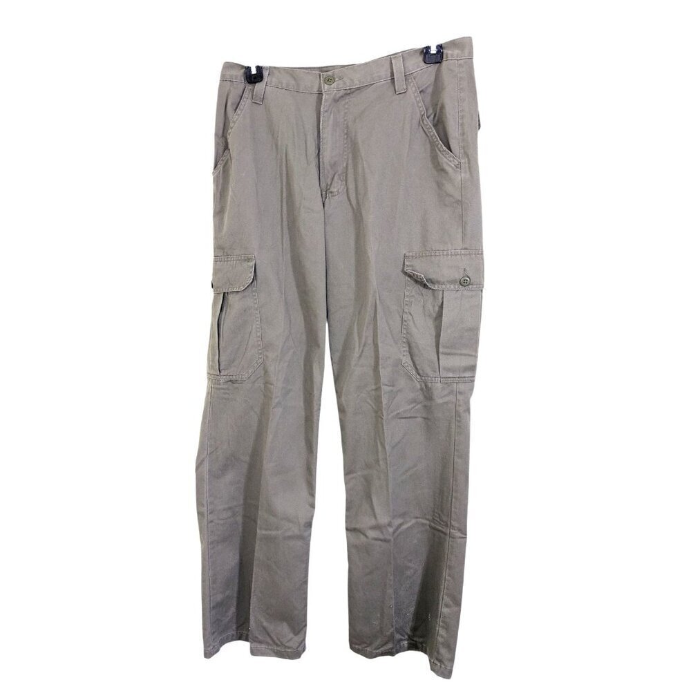 Vintage Y2K Mens Cargo Pants Green Cotton Workwear Outdoors Hiking Size 33 x 32